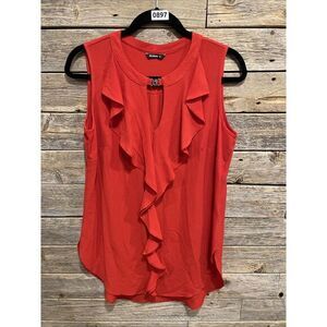 Roman Originals Women's Red Frill Front Vest Top Ladies Ruffle Blouse Size 12‎
